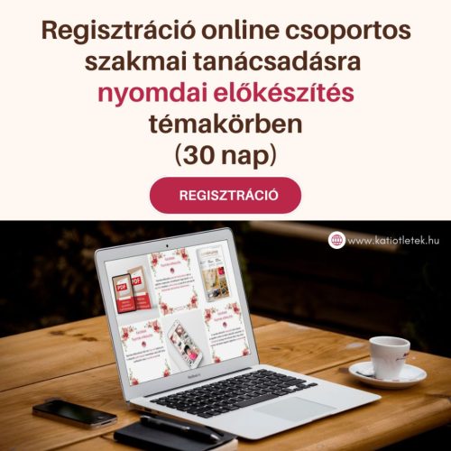 Regisztráció online csoportos szakmai tanácsadásra nyomdai előkészítés témakörben (30 nap)